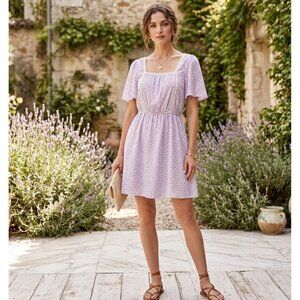 Sienna Sky Floral Print Square-Neck Dress size L  With Flutter Sleeves & Elastic